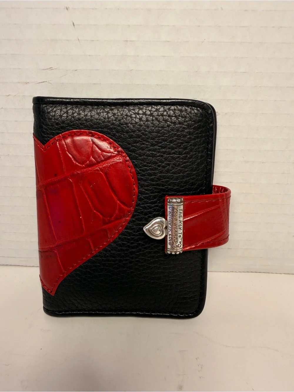 Brighton Black Leather Photo Case Wallet with Red Croc Embossed Heart